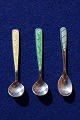 Salt spoons of Danish sterling silver with enamel 
L 6cms