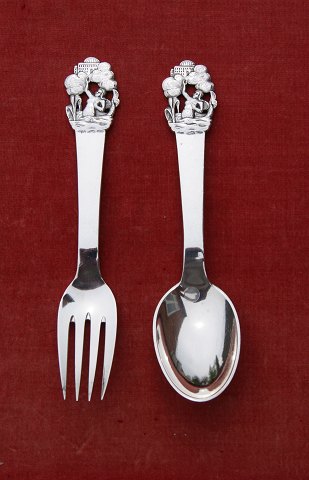 The Little Mermaid children's cutlery of Danish solid silver. Set spoon & fork