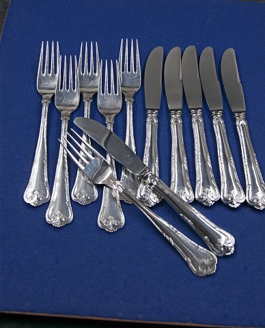 Herregaard Danish silver flatware, 6 settings luncheon or dessert cutlery of 2 items, in all 12 items