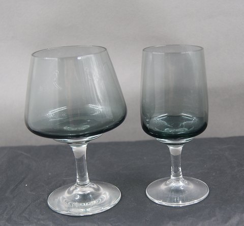 Atlantic smoke-coloured glassware by Holmegaard, Denmark. Brandy glasses 11.5cm and tall port wine 11cm