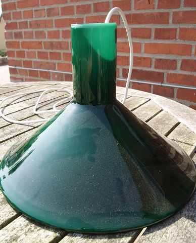 Holmegård Denmark, nice and well maintained ceiling lamp of dark green glass Ô 31,5cm