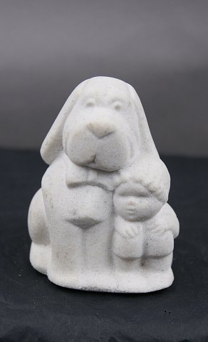 Stone Art slightly sandy colored figurine from Marbell, Belgium. 2 Friends or Dog look after baby.