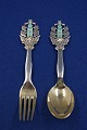 Michelsen set Christmas spoon and fork 1930 of 
Danish gilt sterling silver