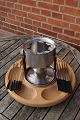 Fondue set of stainless steel on a swivel wooden tray from Digsmed and with 2 x 6 forks