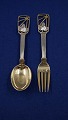 Michelsen set of Christmas spoon and fork 1938 of 
Danish partial gilt silver