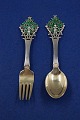 Michelsen set Christmas spoon and fork 1932 of 
Danish partial gilt sterling silver