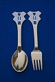 Michelsen set Christmas spoon and fork 1991 of 
Danish gilt sterling silver
