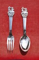 Little Claus and Big Claus set child's spoon and child's fork of Danish solid silver
