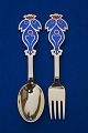 Michelsen set Christmas spoon and fork 1974 of 
Danish gilt sterling silver