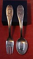The Sandman or Ole-Luk-Oie children's cutlery of 
Danish silver. Set spoon & fork