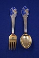 Michelsen set Christmas spoon and fork 1935 of Danish partial gilt silver