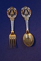 Michelsen set Christmas spoon and fork 1922 of Danish gilt sterling silver