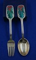 Michelsen set Christmas spoon and fork 1946 of 
gilt sterling silver