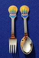 Michelsen sæt juleske og gaffel 1979 i forgyldt sterling sølv