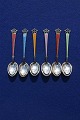 Set of 5 + 1 mocha spoons of sterling silver with 
enamel