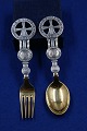 Michelsen set Christmas spoon and fork 1920 of 
Danish gilt sterling silver