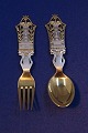 Michelsen set Christmas spoon and fork 1923 of Danish gilt sterling silver