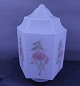 Hexagonal lampshade, decorated with flowers, in white glass.