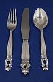 Acorn Georg Jensen Danish solid silver flatware. set dinner cutlery of 6 x 3 pieces, in all 18 pieces