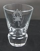 Danish freemason glasses, schnapps glasses engraved with freemason symbols, on an edge-cutted foot