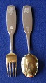 Michelsen Set Christmas spoon and fork 1961 of gilt sterling silver